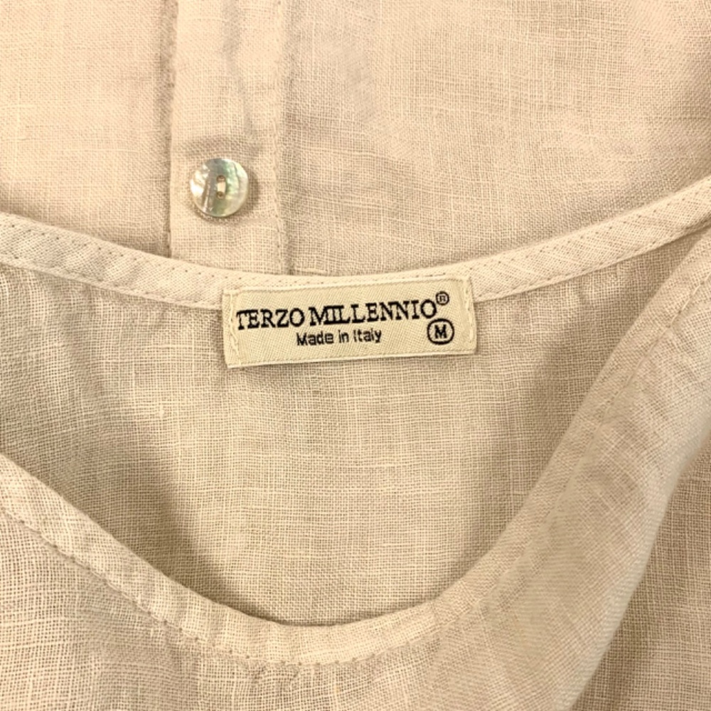 Boho chic 100% Linen Made in Italy tan/beige high low top buttons spring/beach - Picture 9 of 16